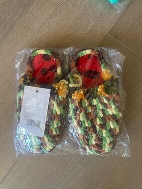 Handmade Crochet Slippers in Green, Brown & Cream